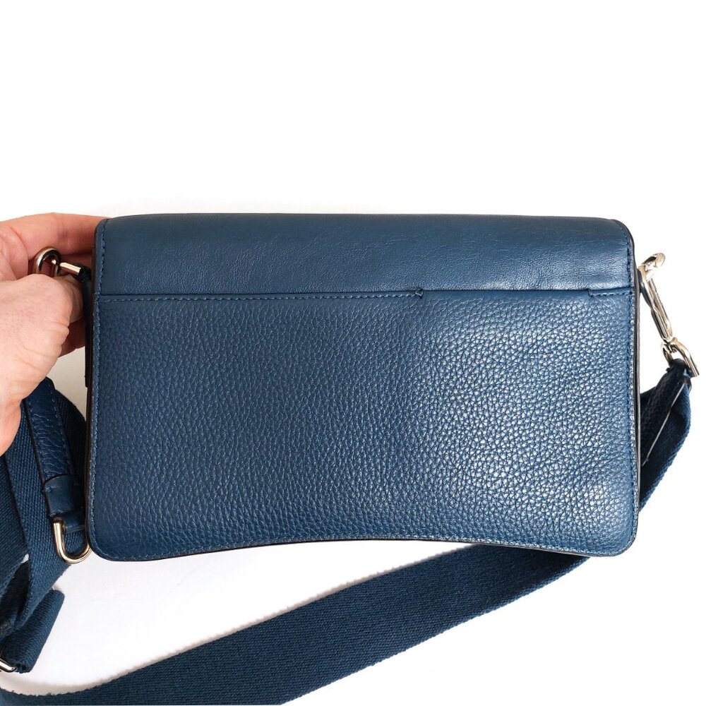 ECCO Pinch Bag Large – Seaport Teal Blue Leather Crossbody with Canvas Strap - Picture 10 of 16
